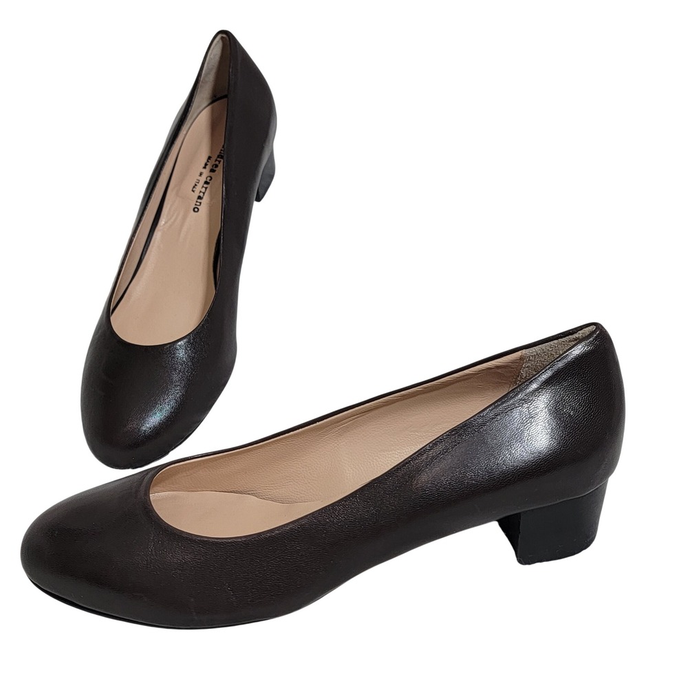 Andrea Carrano NEW Made in Italy Dark Brown Block Heel Leather Pumps 41 10-10.5‎